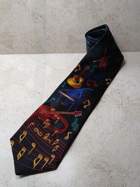 Black Musical Instruments Pattern Men's Tie by Addiction